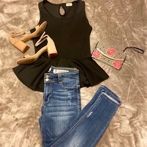 Juniors Black Peplum Top
